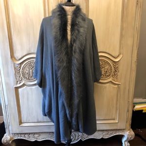 Grey Shawl with Faux Fur Collar